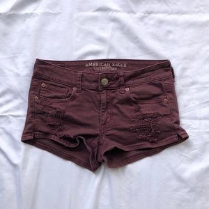 American Eagle Maroon High Rise Shorts